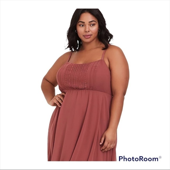 TORRID Rose Pink Chiffon Lace Handkerchief Midi Dress Size 2, 2X, XXL - Picture 3 of 10